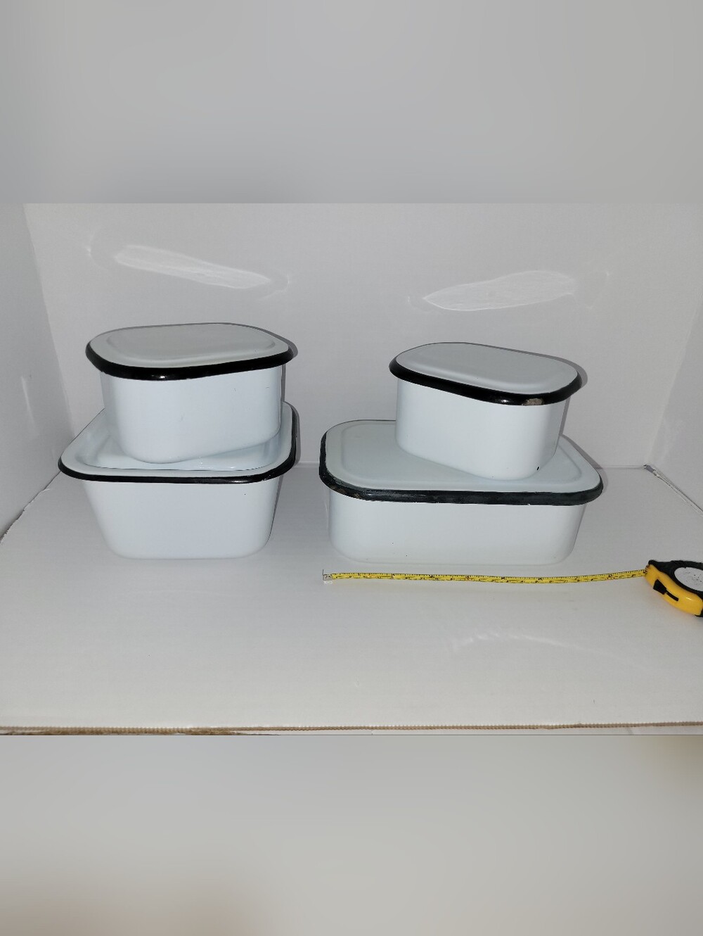Vintage Enamelware 1950's Black And White - 8 Piece Set